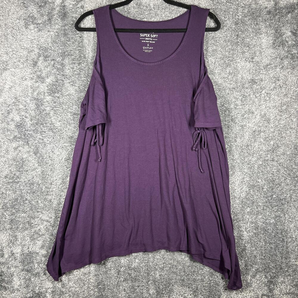 Torrid Tunic Womens 1 Purple Cold Shoulder Scoop Neck Strap Rayon Spandex